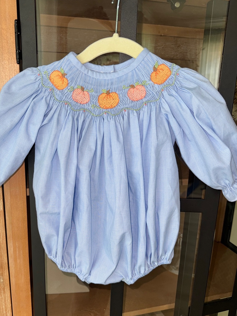 Stitchy Fish pumpkins bubble romper smock long sleeve patch princess baby girl